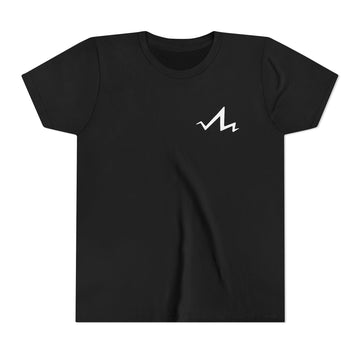 black kids cotton poly t-shirt with white tramp life lightning bolt logo on the front