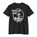 black t shirt from tramp life that says dollar waitin' ona dime with a skeleton smoking a cigarette