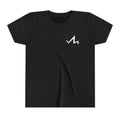 black kids cotton poly t-shirt with white tramp life lightning bolt logo on the front