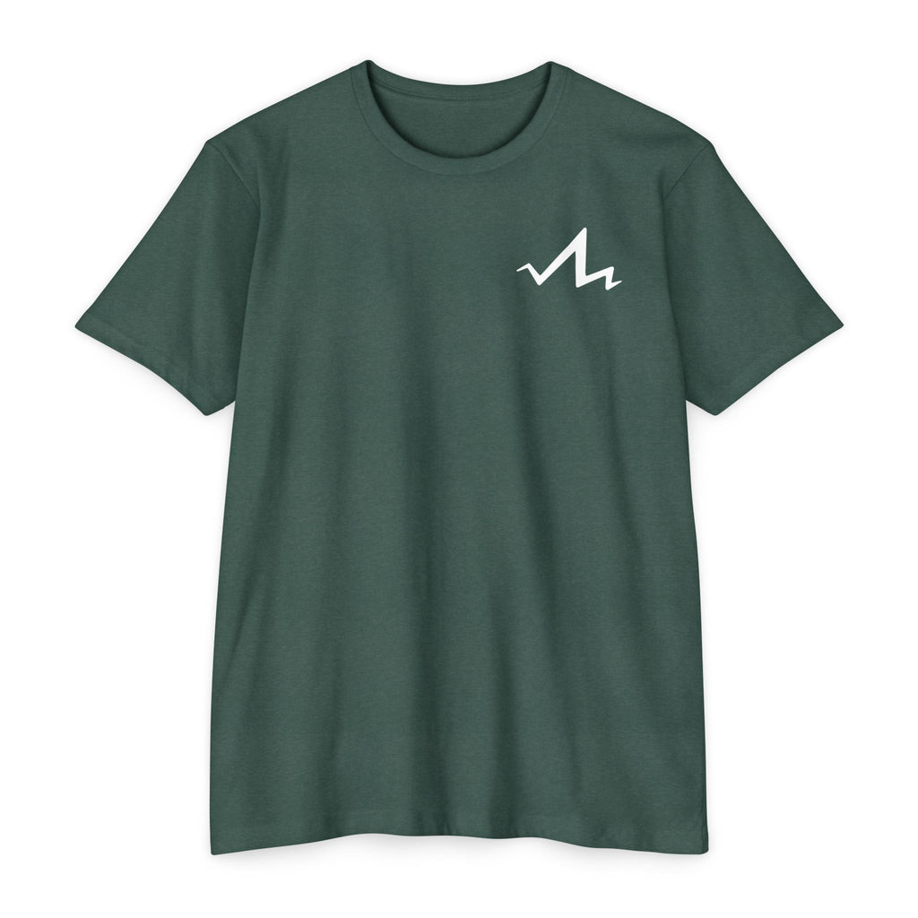 heather forest green cotton poly t-shirt with white tramp life lightning bolt logo on the front