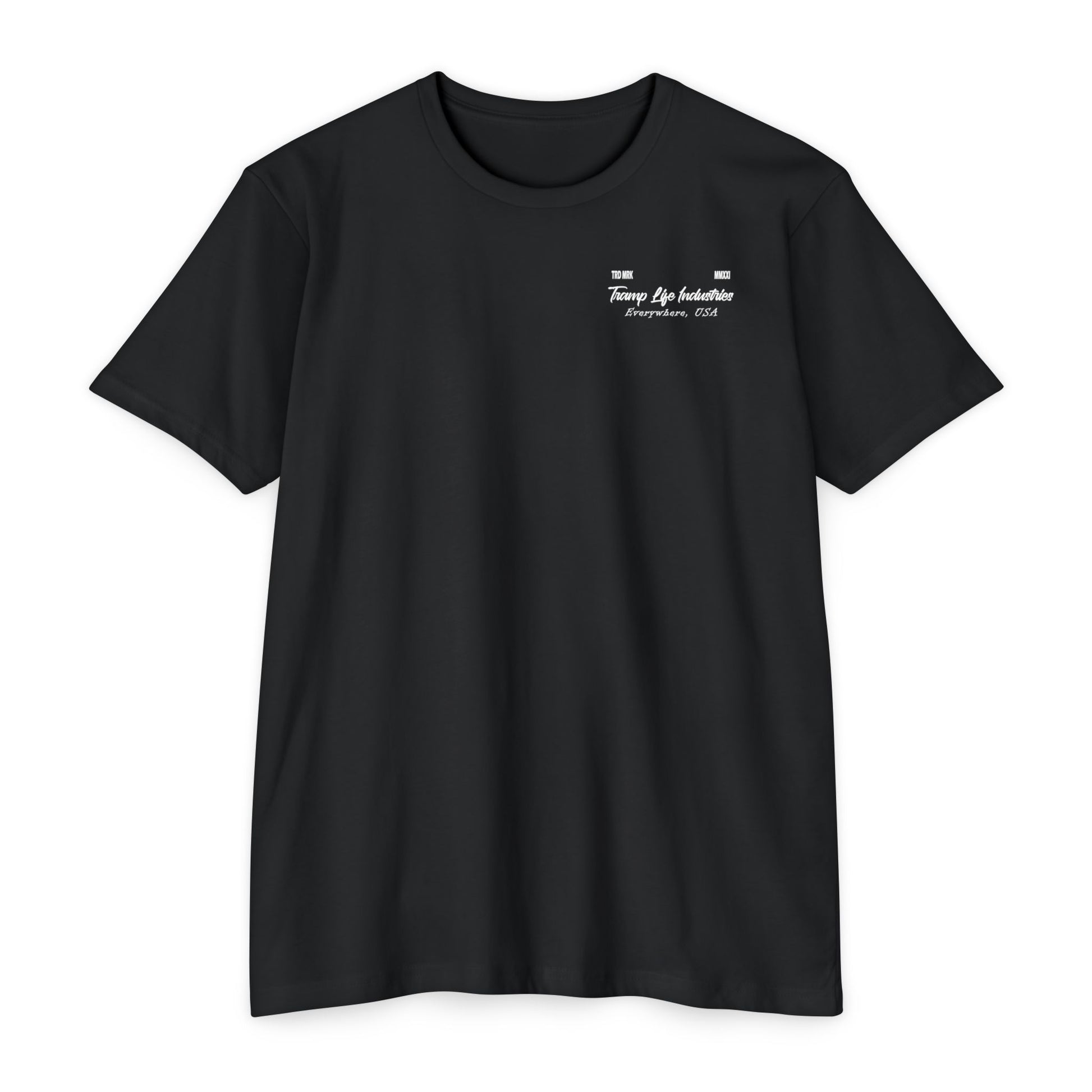 black t shirt from tramp life that says tramp life industries