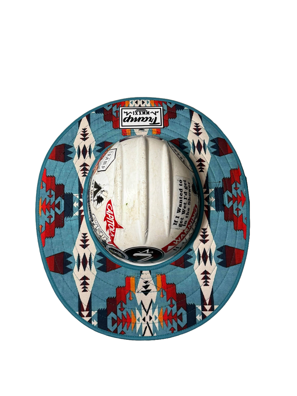 turquoise sunshade from tramp life. goes over your hard hat to keep you shaded