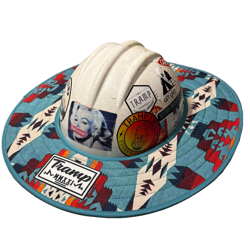 turquoise sunshade from tramp life. goes over your hard hat to keep you shaded