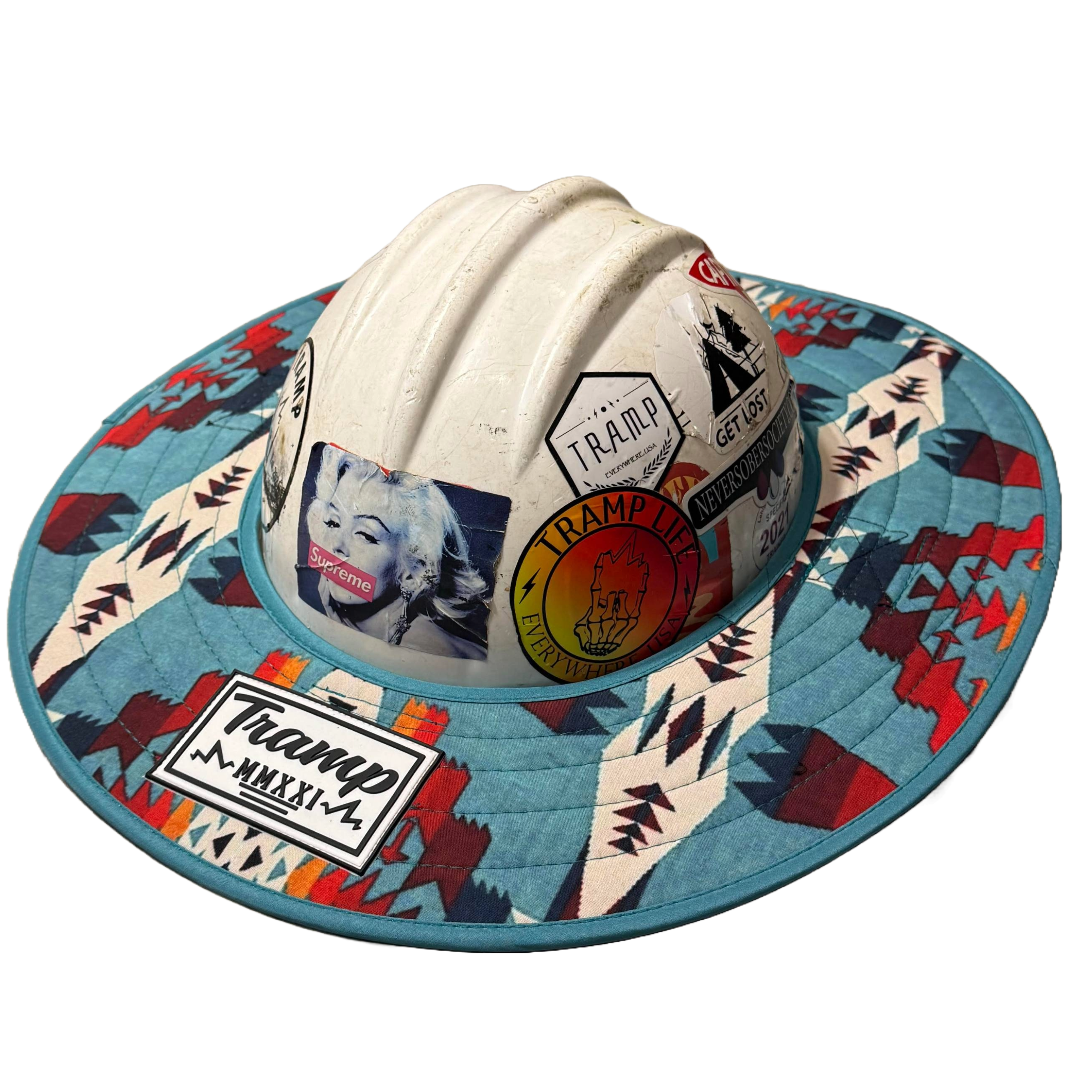 turquoise sunshade from tramp life. goes over your hard hat to keep you shaded