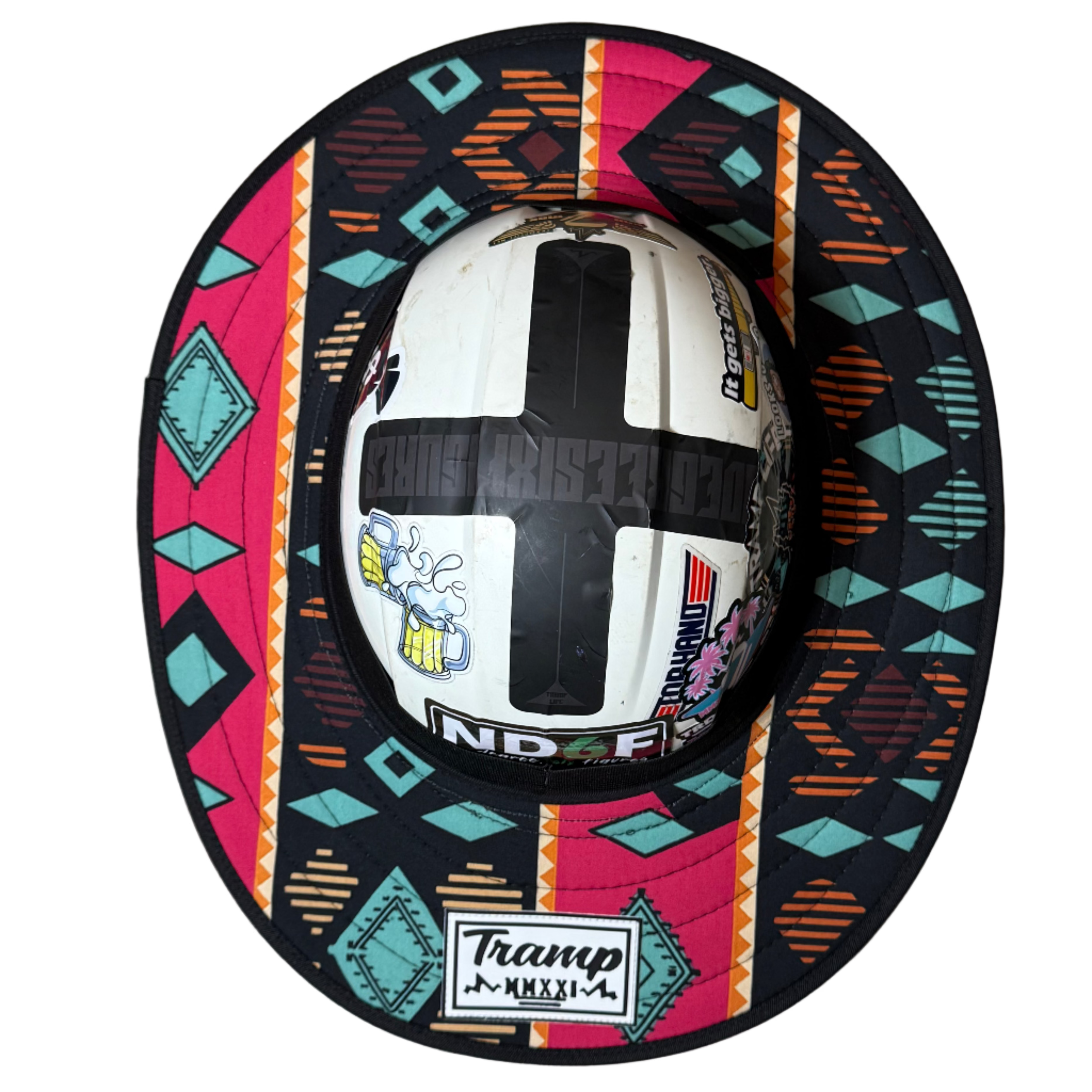 retro sunshade from tramp life industries. goes on a hard hat with no brim