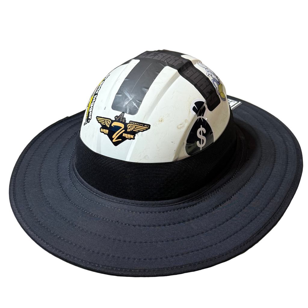 blackout sunshade from tramp life industries. goes around a fly hard hat for shade while at work