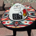 red pendleton sunshade from tramplife on a hard hat on some bricks