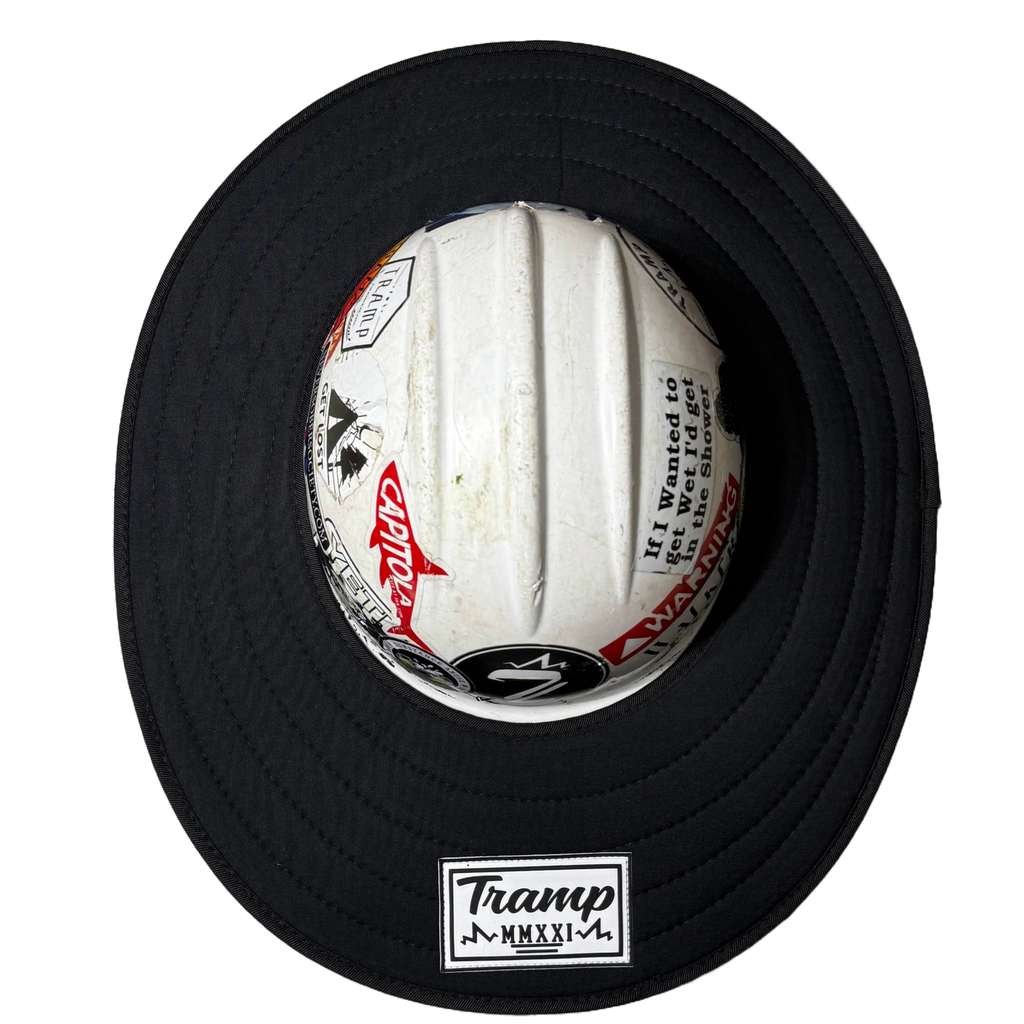 all black sunshade from tramp life. goes over your hard hat to keep you shaded