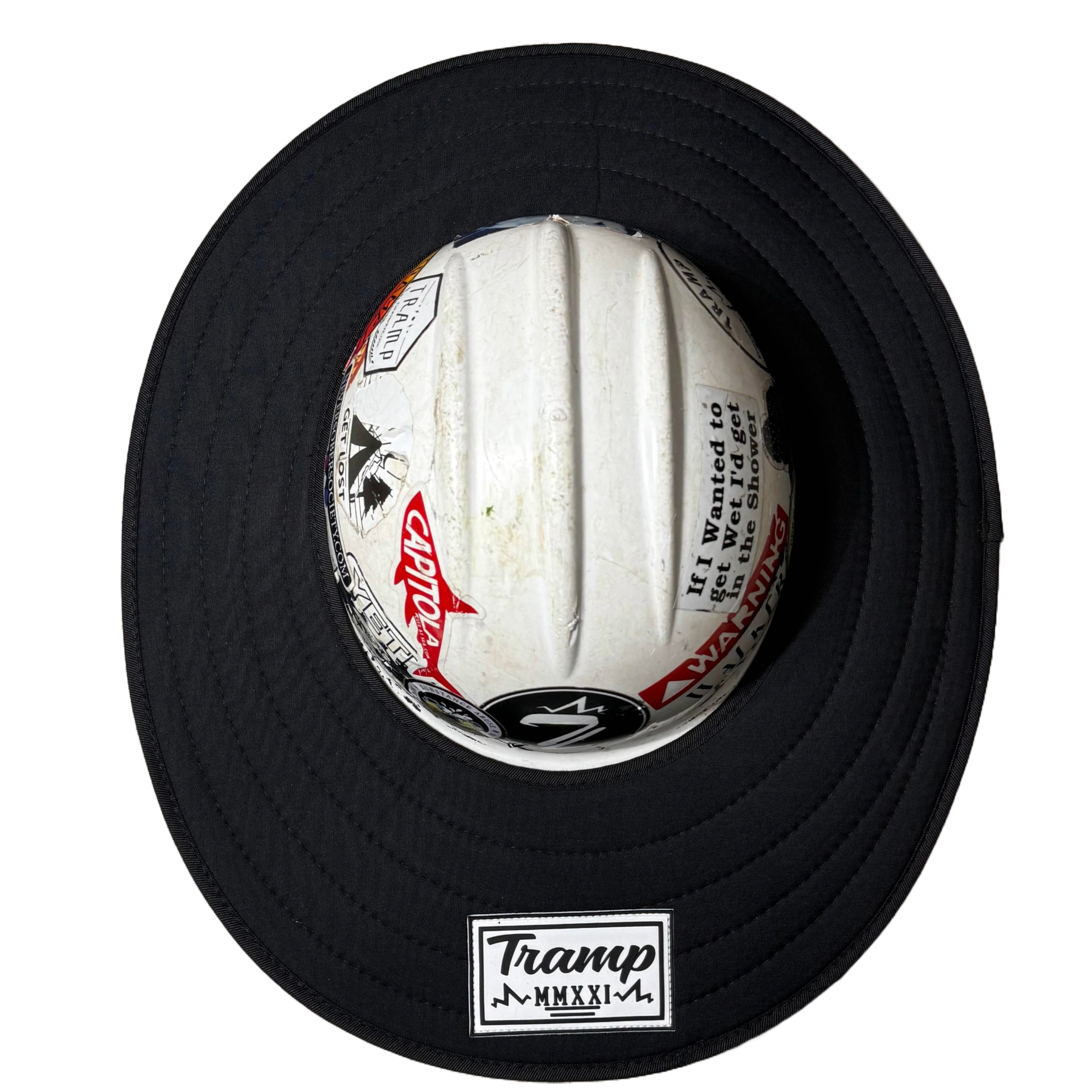 all black sunshade from tramp life. goes over your hard hat to keep you shaded