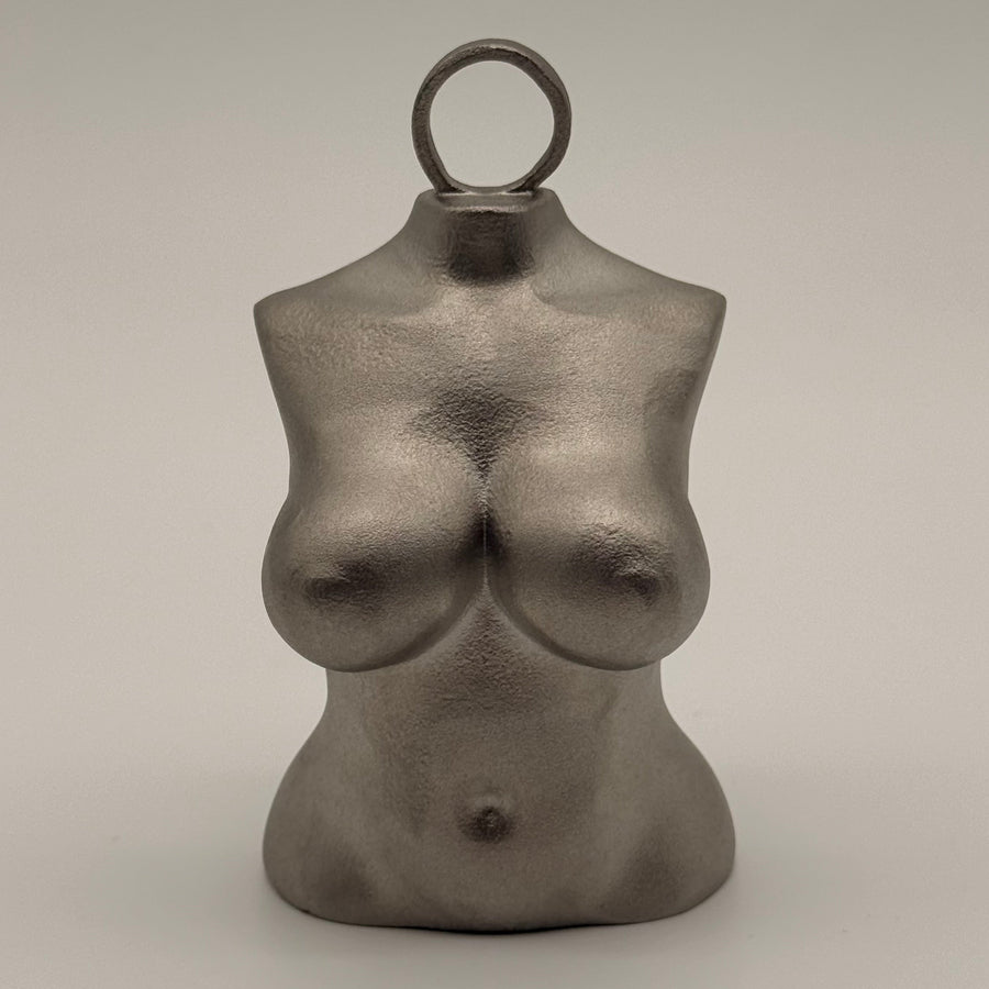 Tramp Life Industries Top Heavy stainless steel plumb bob tool, female torso layout weight gift for linemen and blue-collar workers. front view