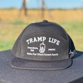 black embroidered snapback water resistant hat with tramp life, a bone hand, make per diem great again for blue collar workers