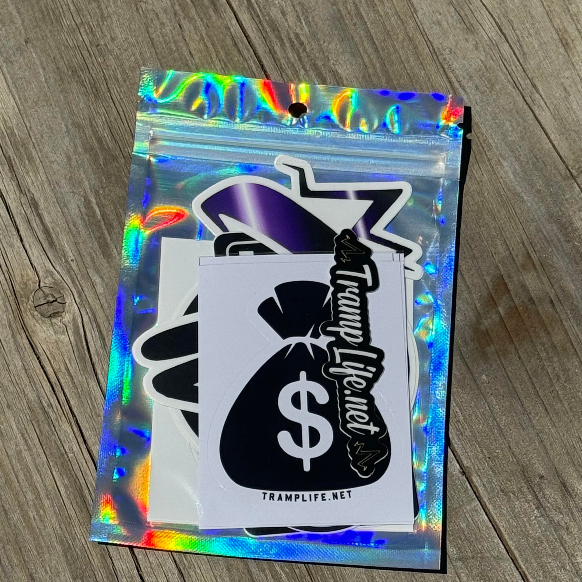 A sticker pack from tramp life industries