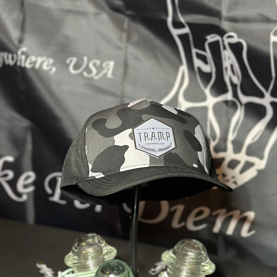 Tramp Gray Hex Waterproof Curved Bill Snapback